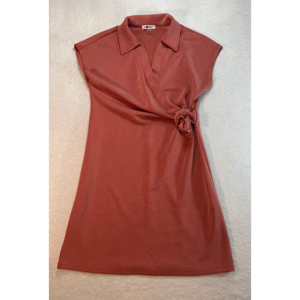 Cable & Gauge Sport Terracotta pink Side Knot V-Neck Knit Dress Small